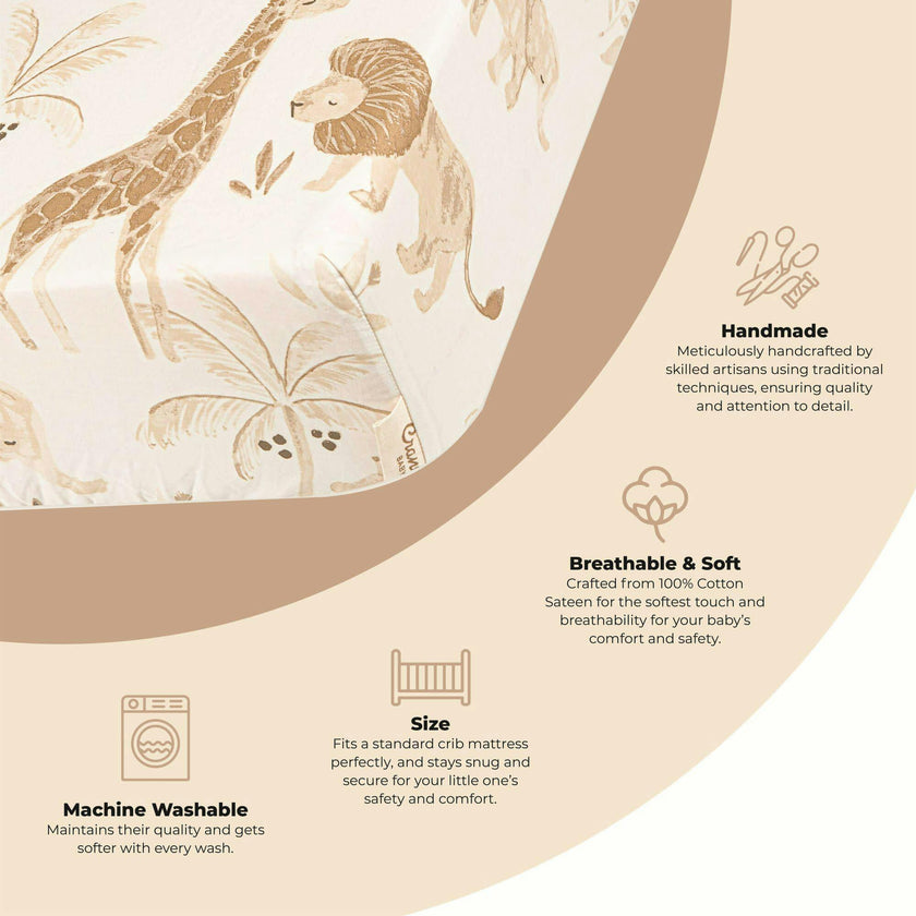 Kendi Fitted Crib Sheet (Safari Animal)