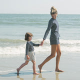 women's navy and cream stripe long sleeve tee