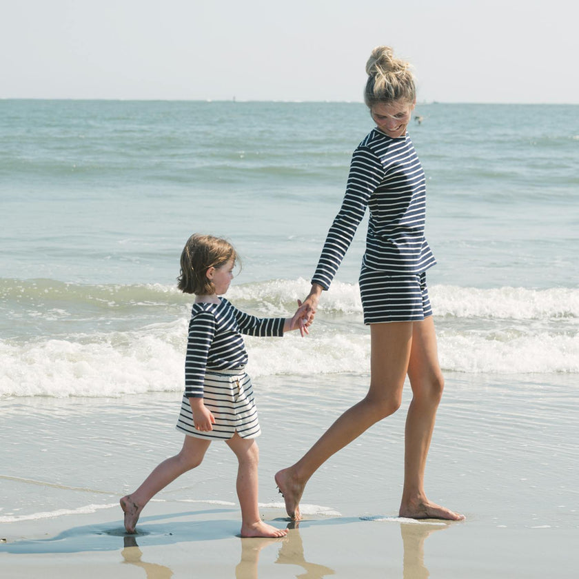 women's navy and cream stripe long sleeve tee