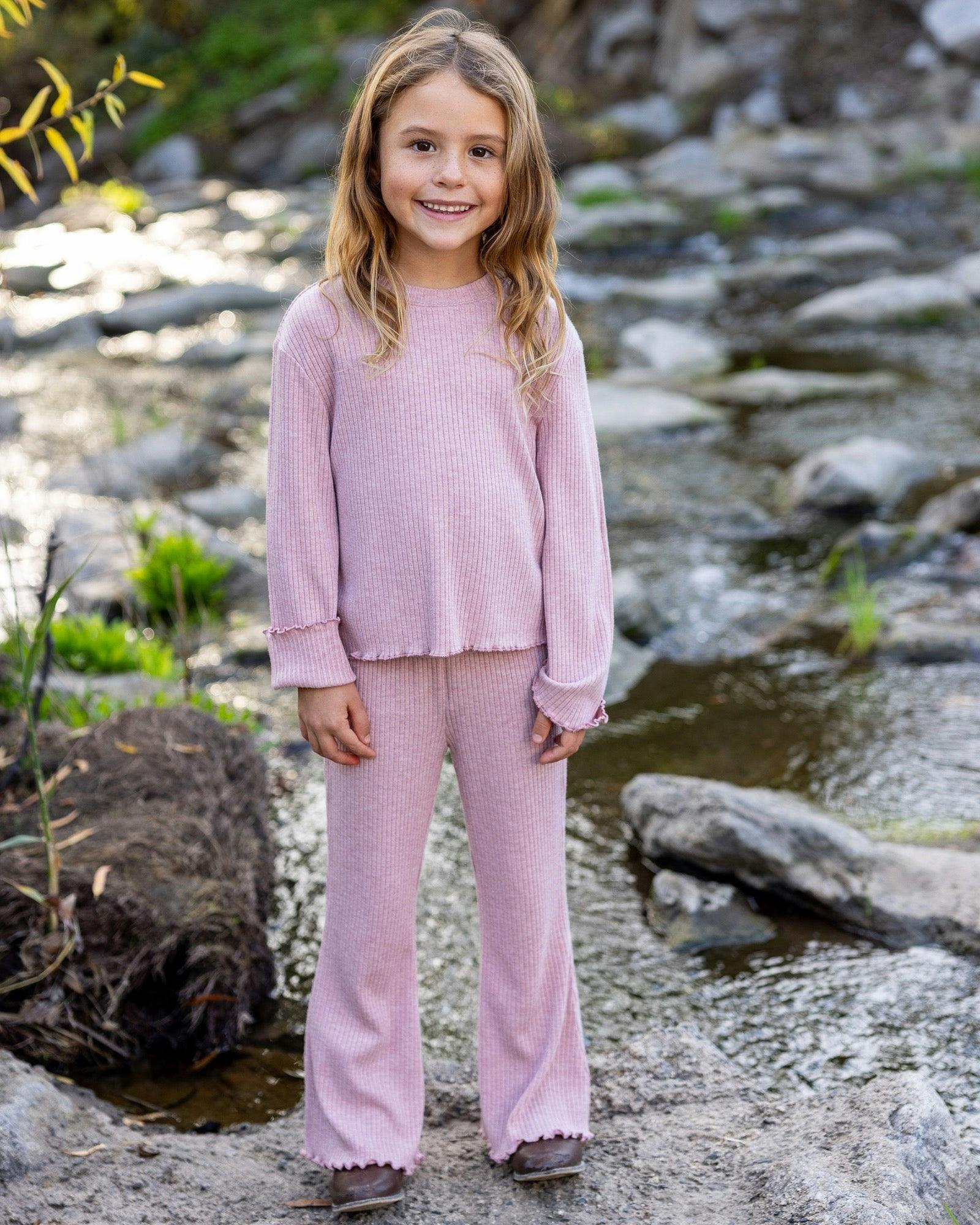 Meadow Bell Bottom Pant - Rose Quartz Brushed Rib