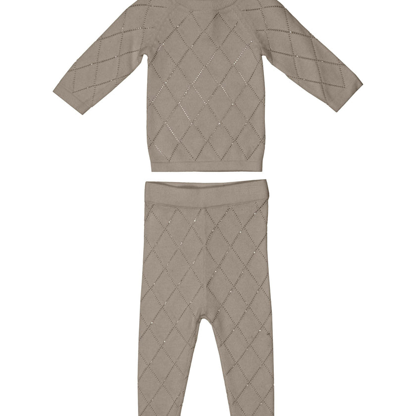 Diamond Pointelle Long Sleeve Top & Pant 2-Piece Set