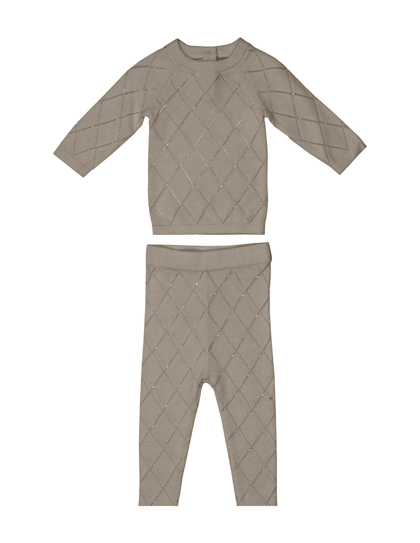 Diamond Pointelle Long Sleeve Top & Pant 2-Piece Set