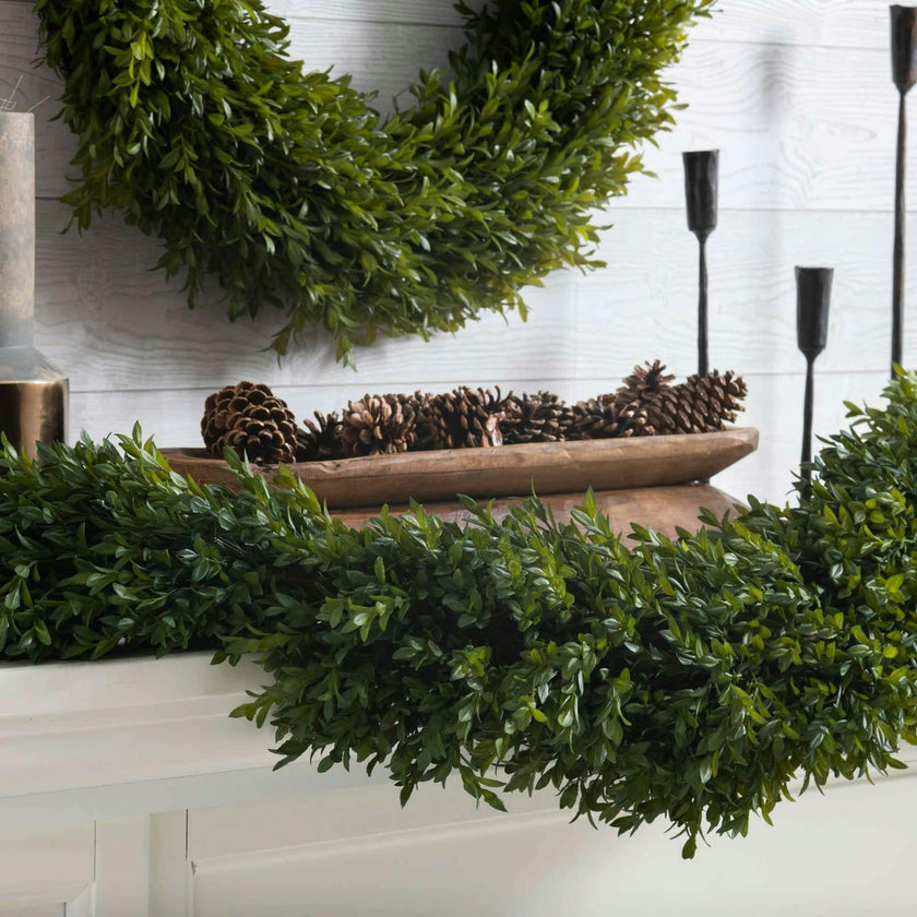 Green Boxwood Artificial All Seasons Greenery Mantel Garland Table Runner
