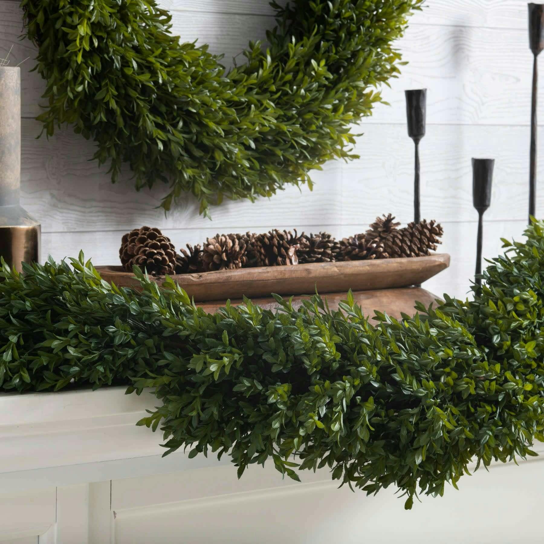 Green Boxwood Artificial All Seasons Greenery Mantel Garland Table Runner
