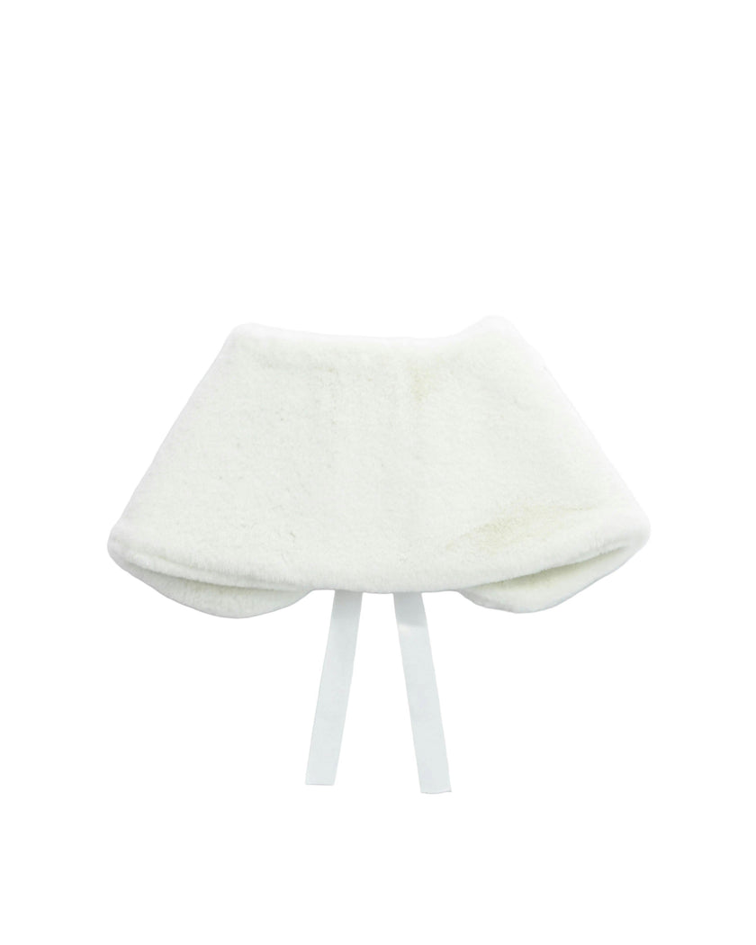 Ivory Ribbon-Tie Faux Fur Collar