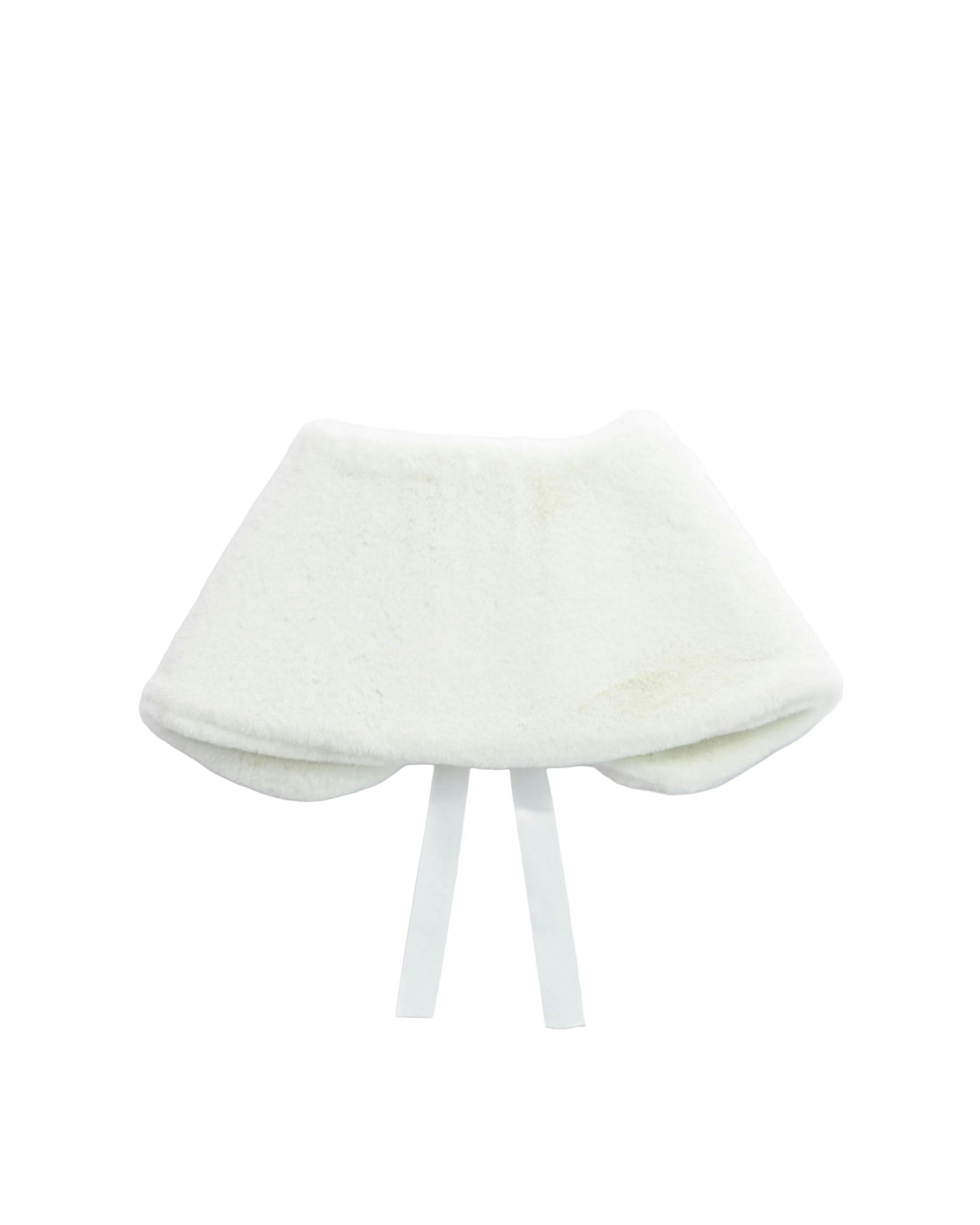 Ivory Ribbon-Tie Faux Fur Collar