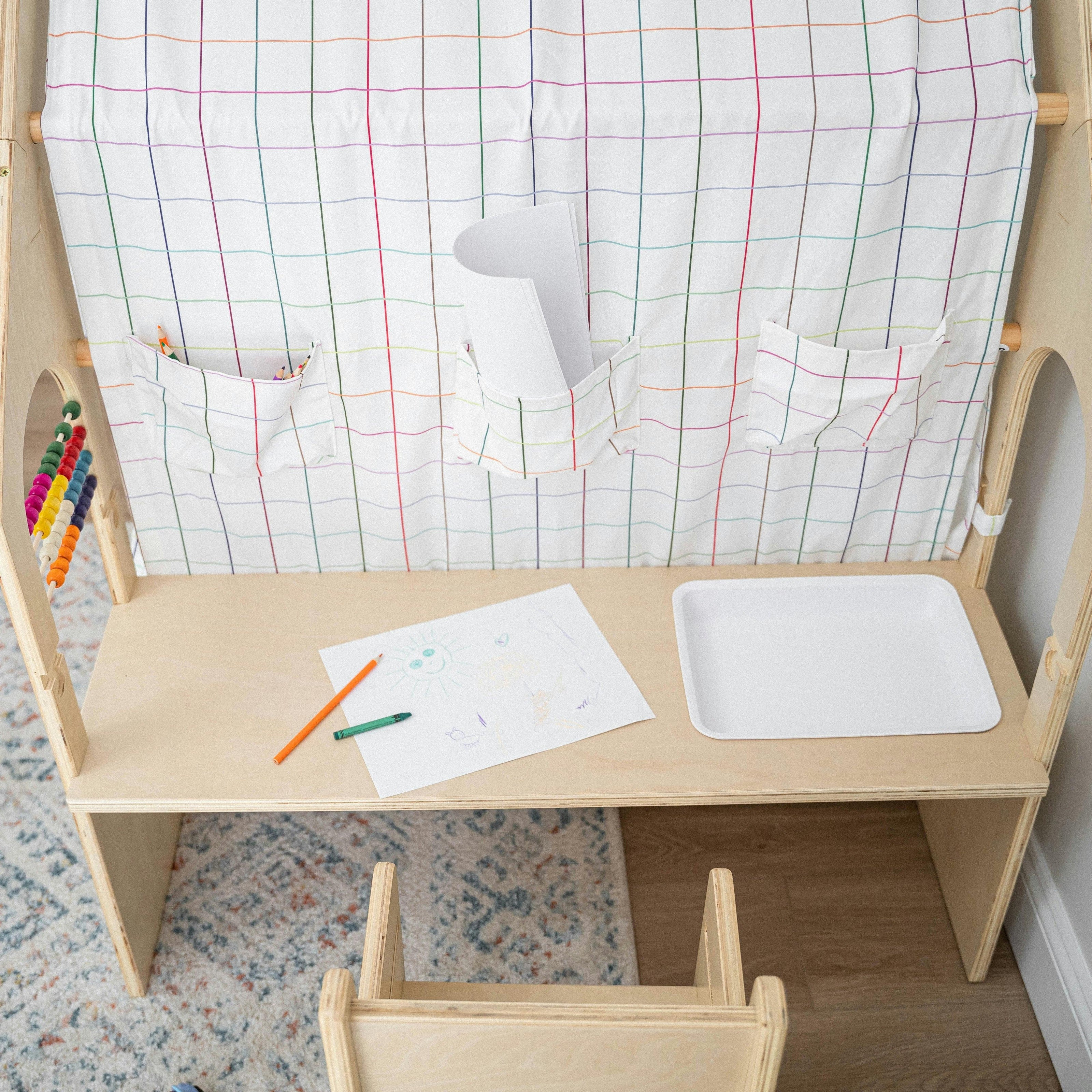 Flair | Indoor Wooden Playhouse with Desk, Chair & Chalkboard for Toddlers and Kids