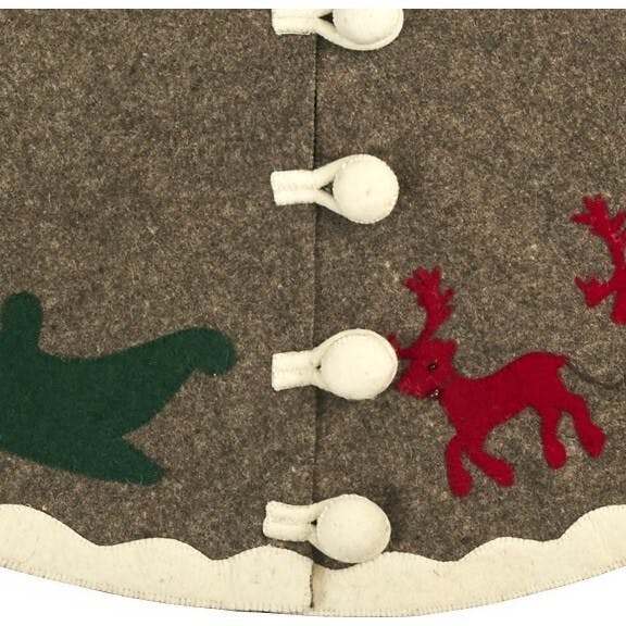 Hand Felted Wool Reindeer and Sleigh Christmas Tree Skirt