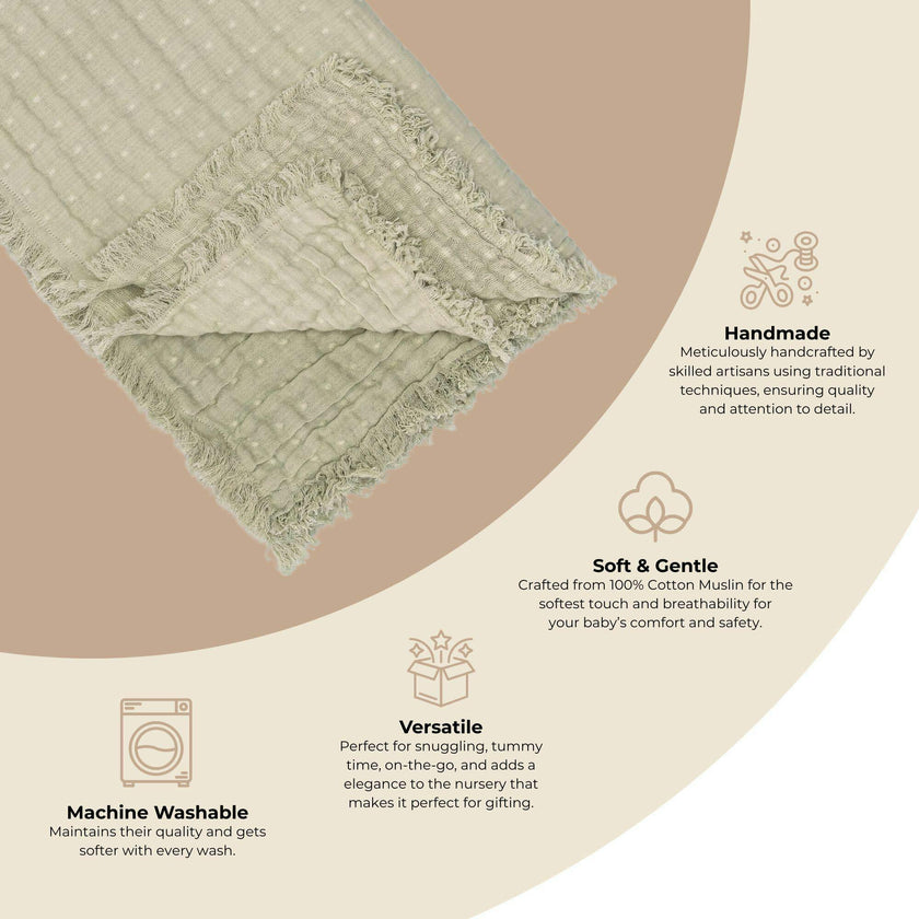 Multi-Layer Sage Green Muslin Cotton Baby Blanket