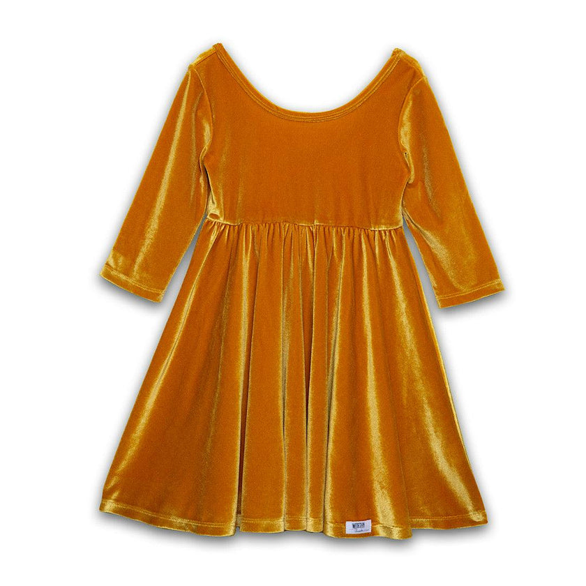 Twirly Dress in Mustard Stretch Velvet FW26