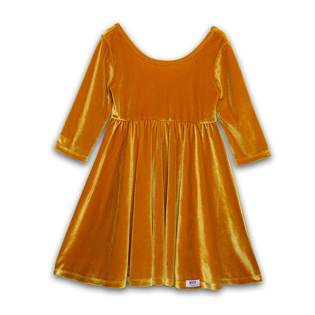 Twirly Dress in Mustard Stretch Velvet FW26