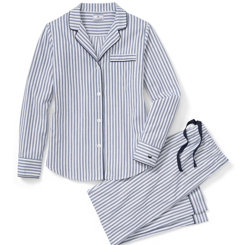 Women's Twill Pajama Set in Navy French Ticking