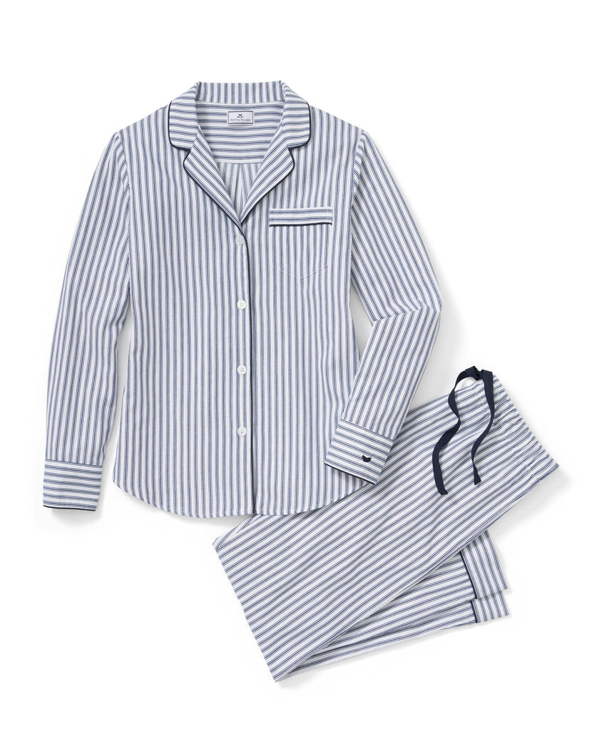 Women's Twill Pajama Set in Navy French Ticking