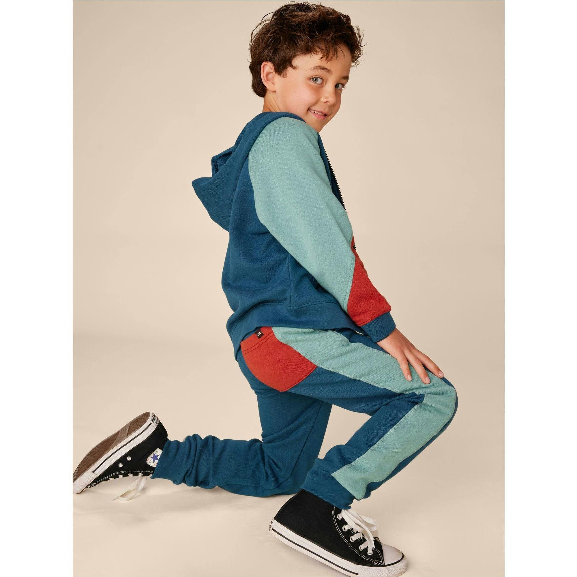 Colorblock Stripe-Out Elastic Waist Drawstring Pocket Joggers, Blue