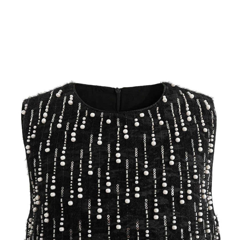 Black & White Feathered Glam Dress