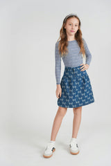Bow Printed Denim Skirt