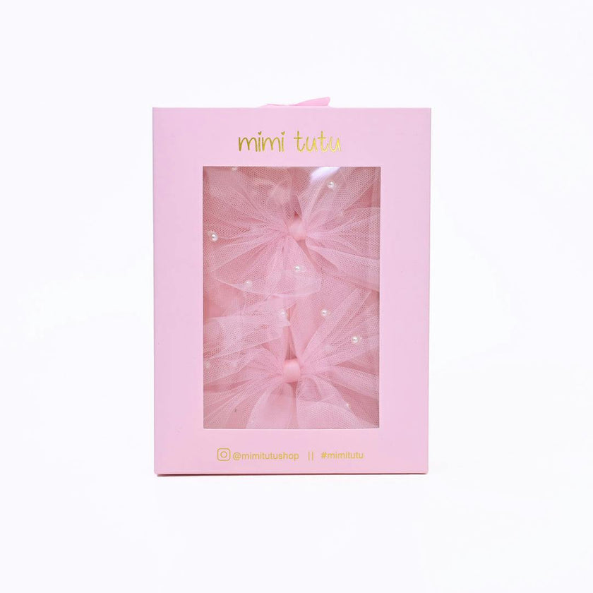 Tulle Bow Pearl Accented Hairclip Set