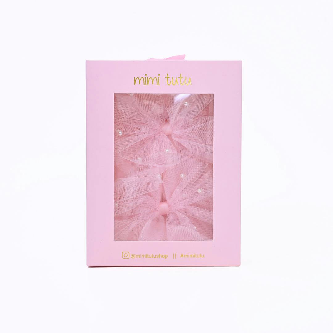 Tulle Bow Pearl Accented Hairclip Set