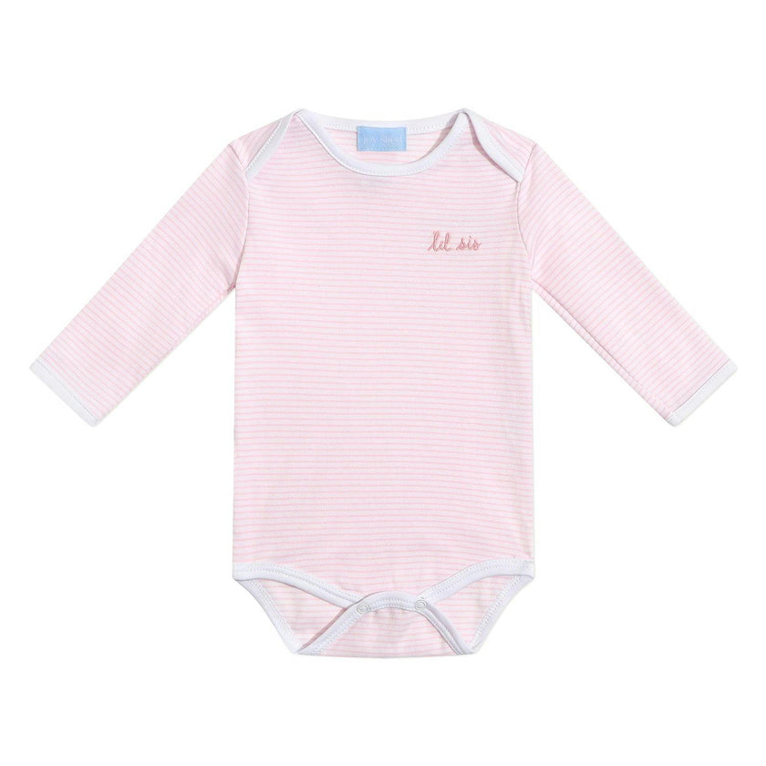 "Lil Sis" Short Sleeve Bodysuit in Pink Stripe