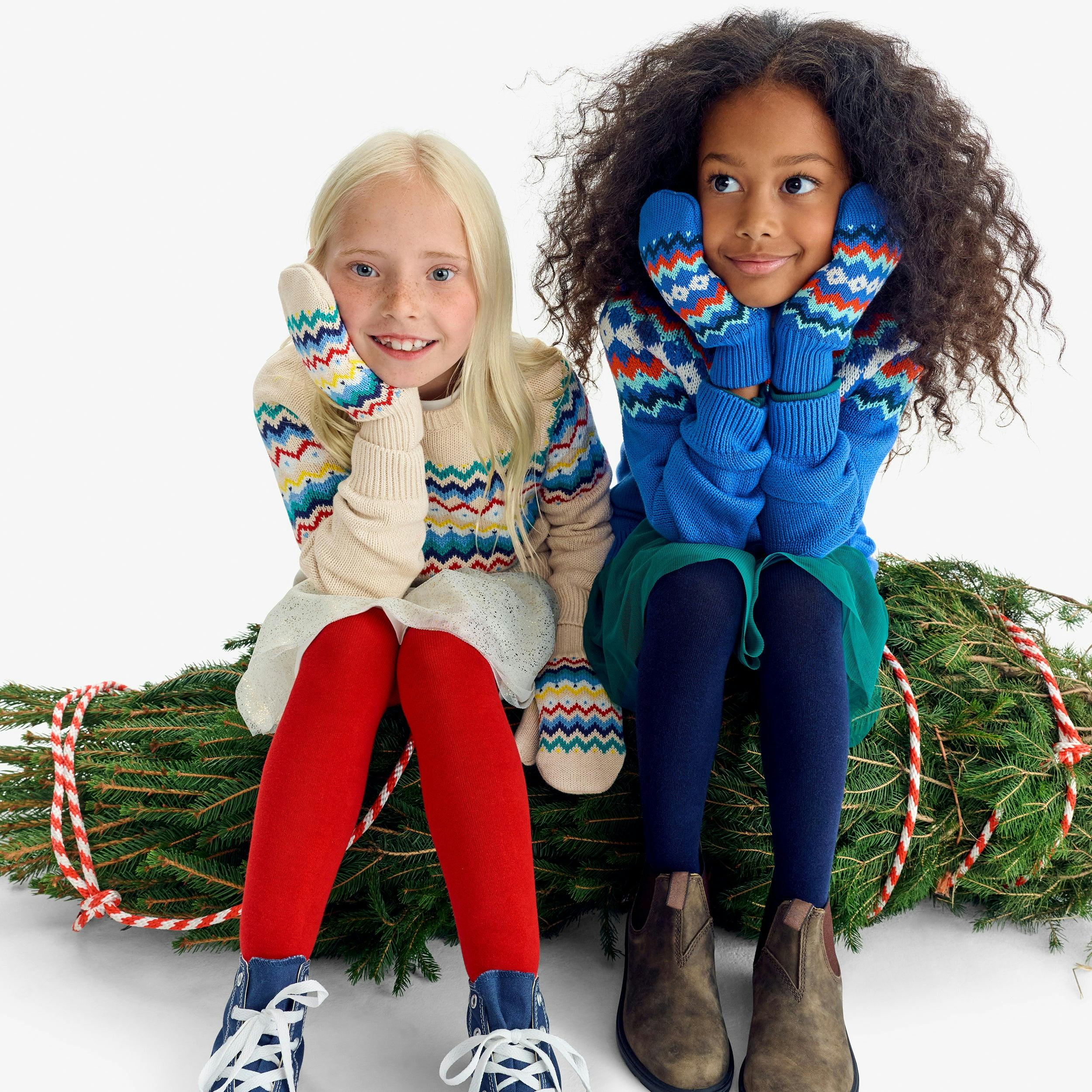 Kids knit mittens in fair isle