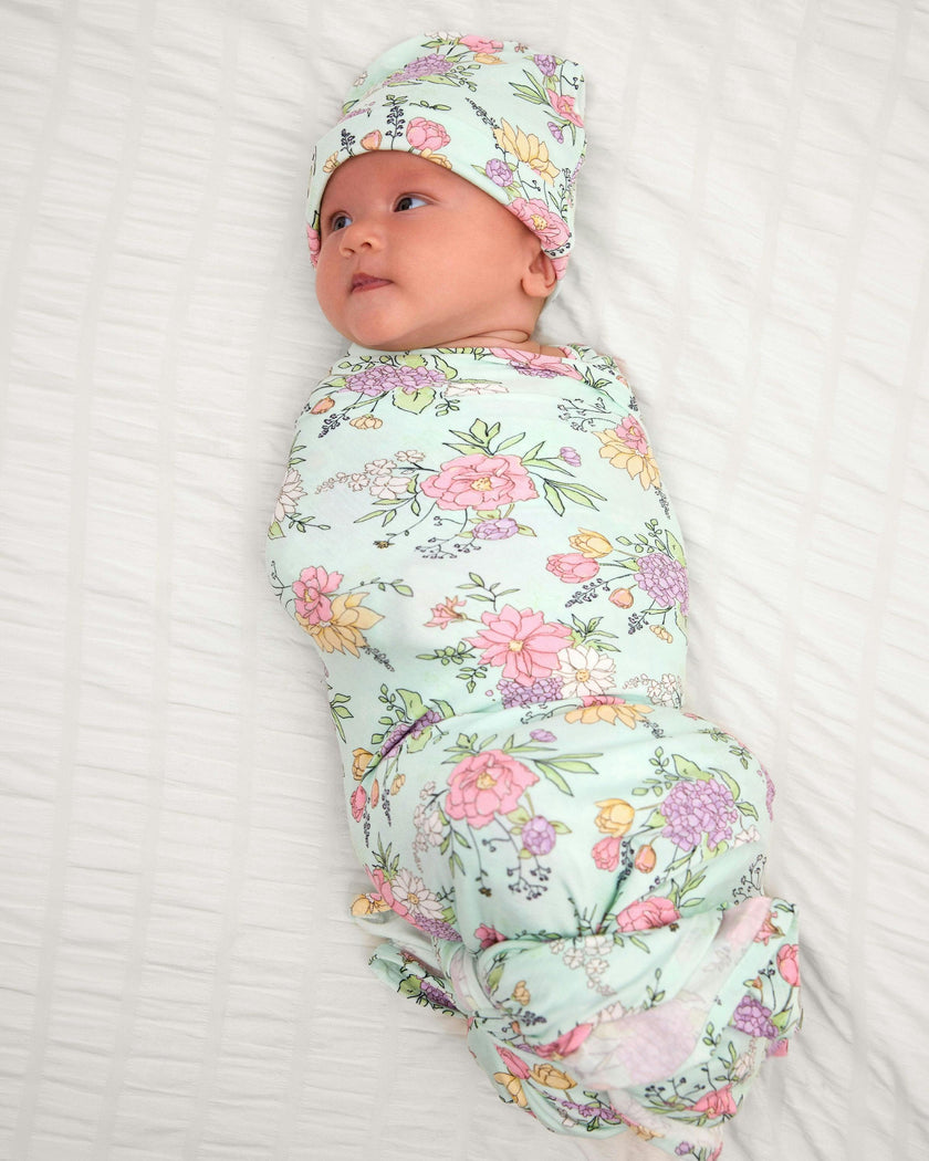 Petals & Posies Bamboo Swaddle & Beanie Set