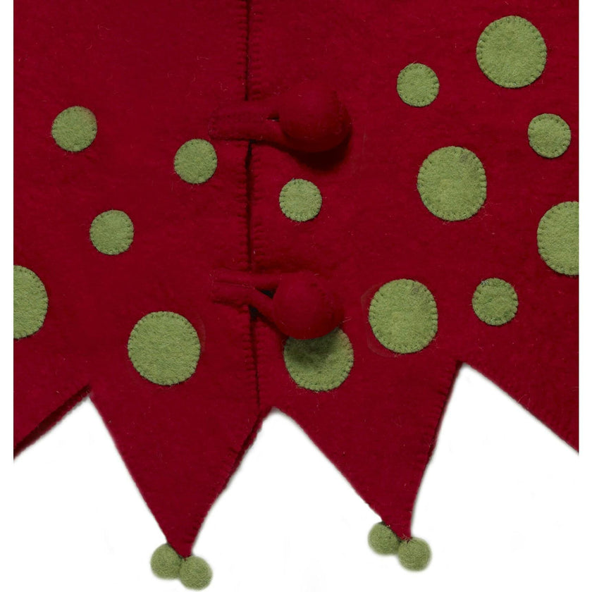 Handmade Felt Jester Red and Green Christmas Tree Skirt 60"