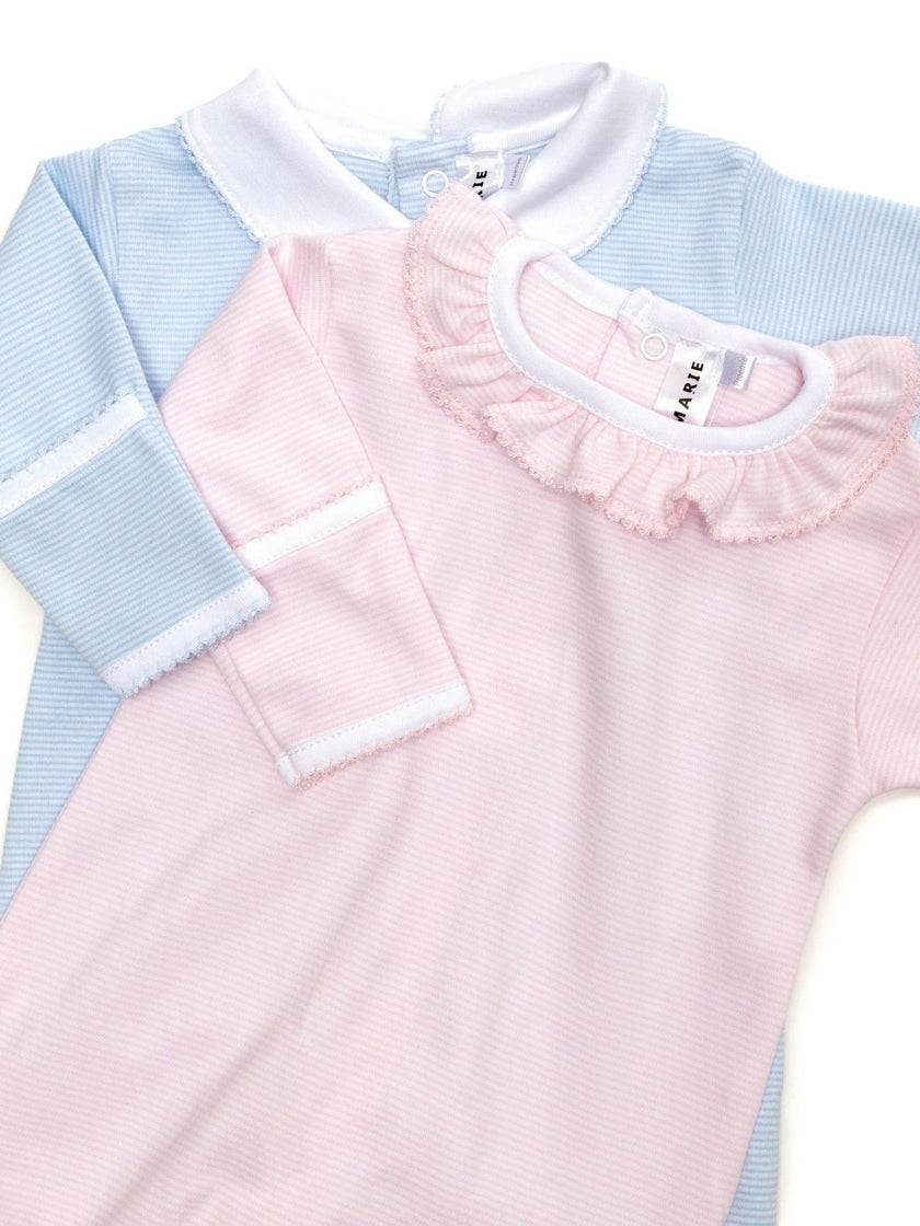Stripe Collared Pima Footie | Lt Blue Mini Stripe