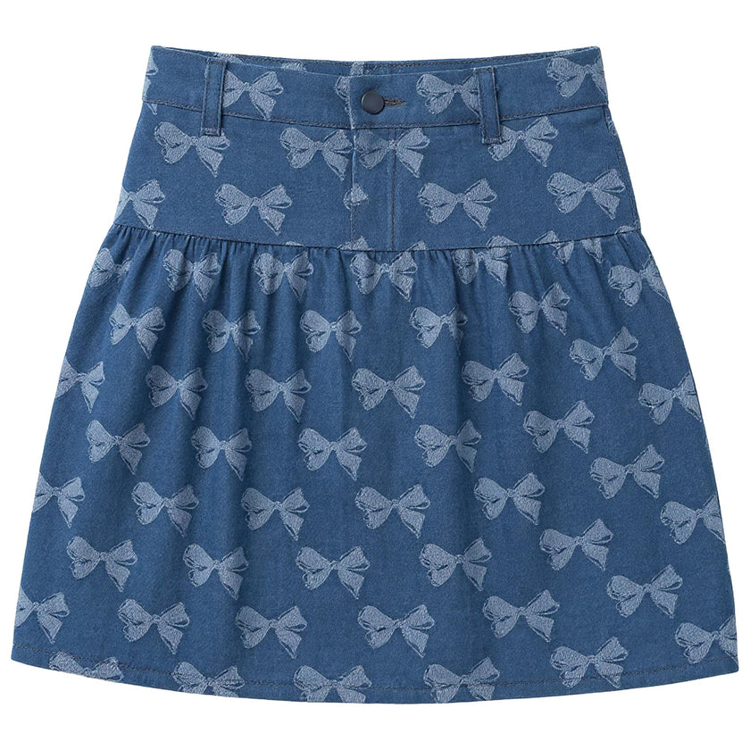 Bow Printed Denim Skirt