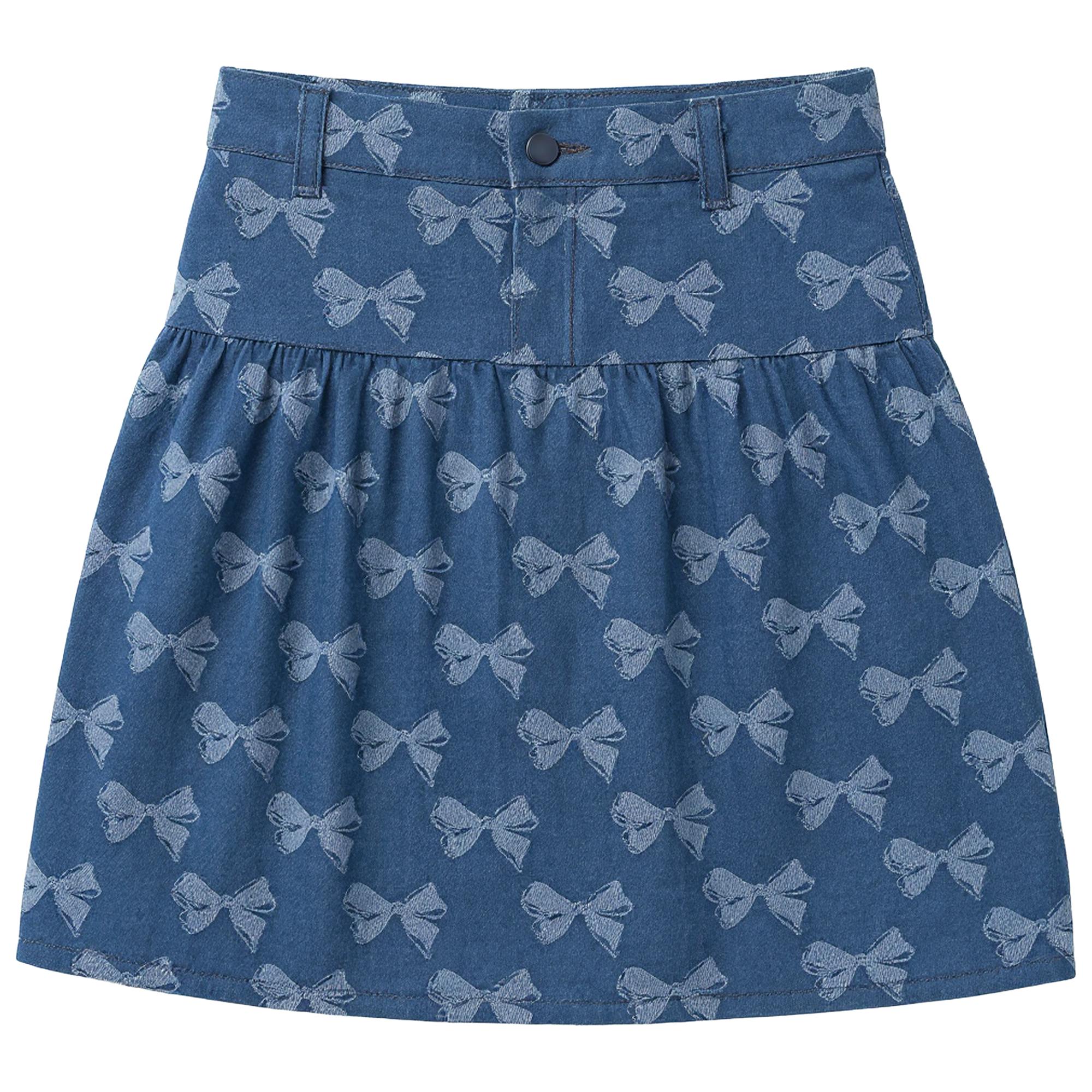 Bow Printed Denim Skirt