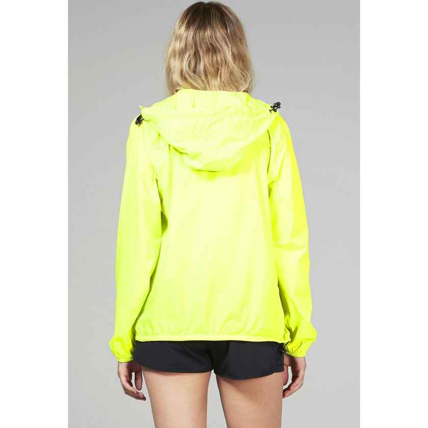 Yellow fluo full zip packable rain jacket and windbreaker