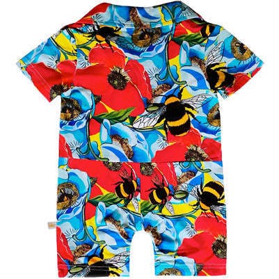 Summer Floral Bumble Bee Short Collared Baby Romper