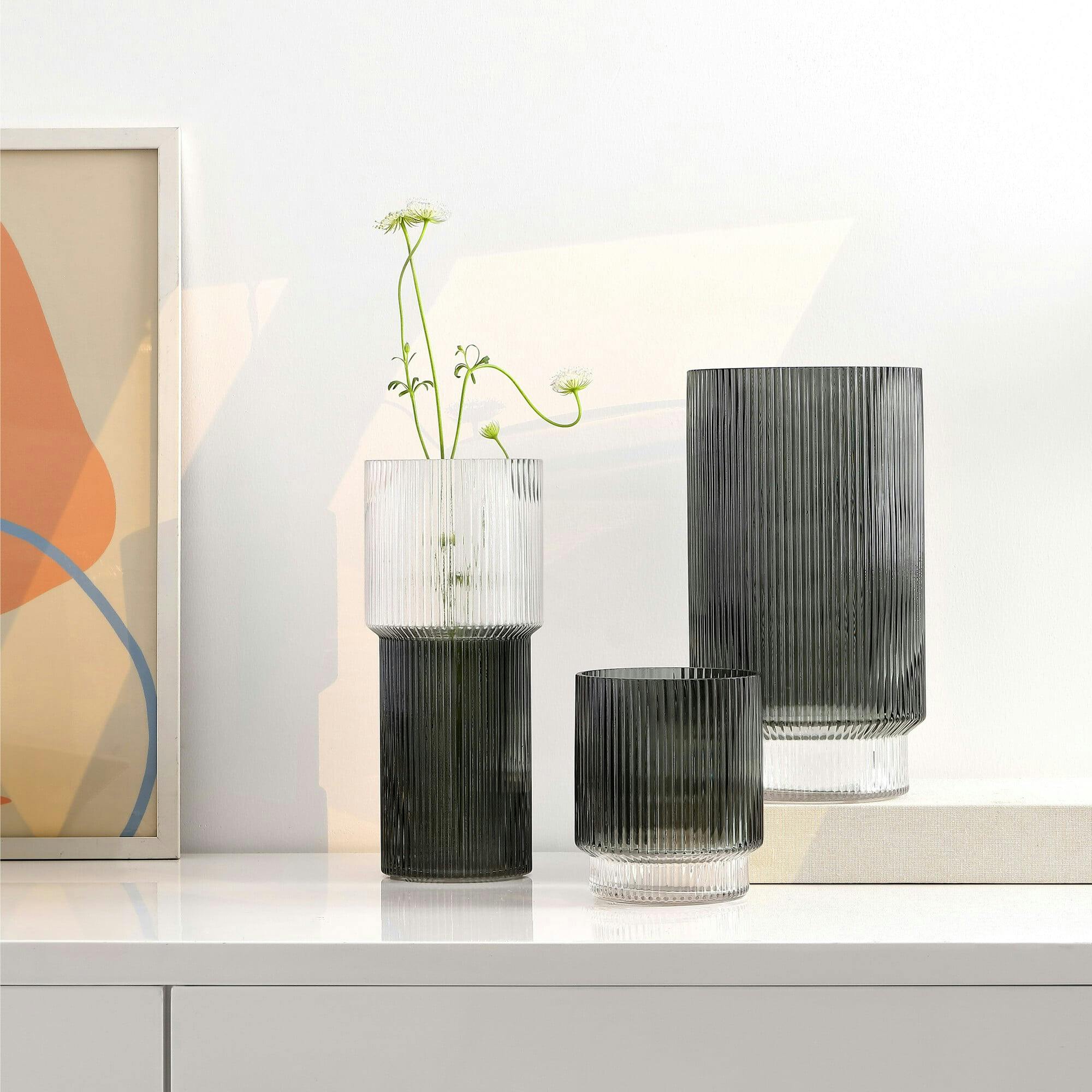 Zinc Fluted Glass Vase