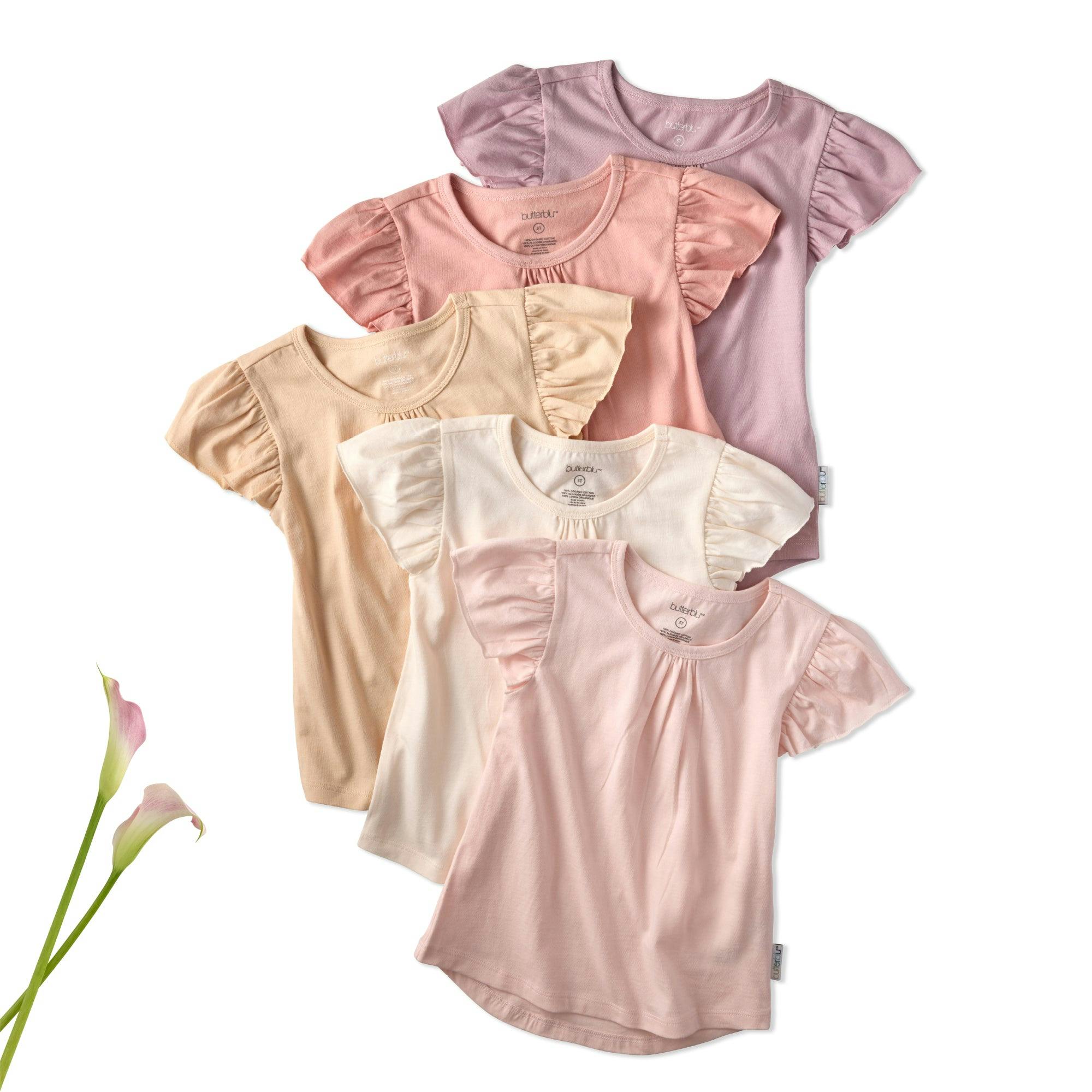 ROSE 5-Pack Ruffle Shoulder Short Sleeve T-shirts