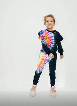 Rainbow Tie-Dye Ruffle Sweatshirt And Pant Set
