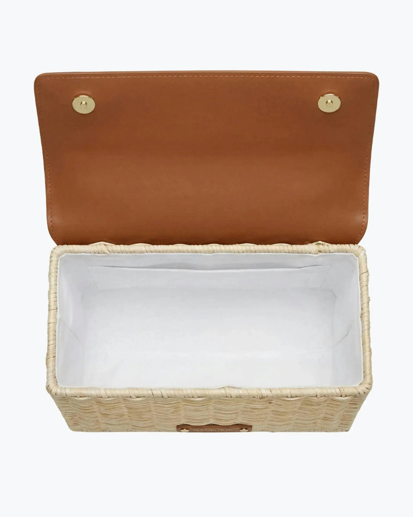 Medium Insulated Hand-Woven Wicker Lunchbox, Natural & Brown