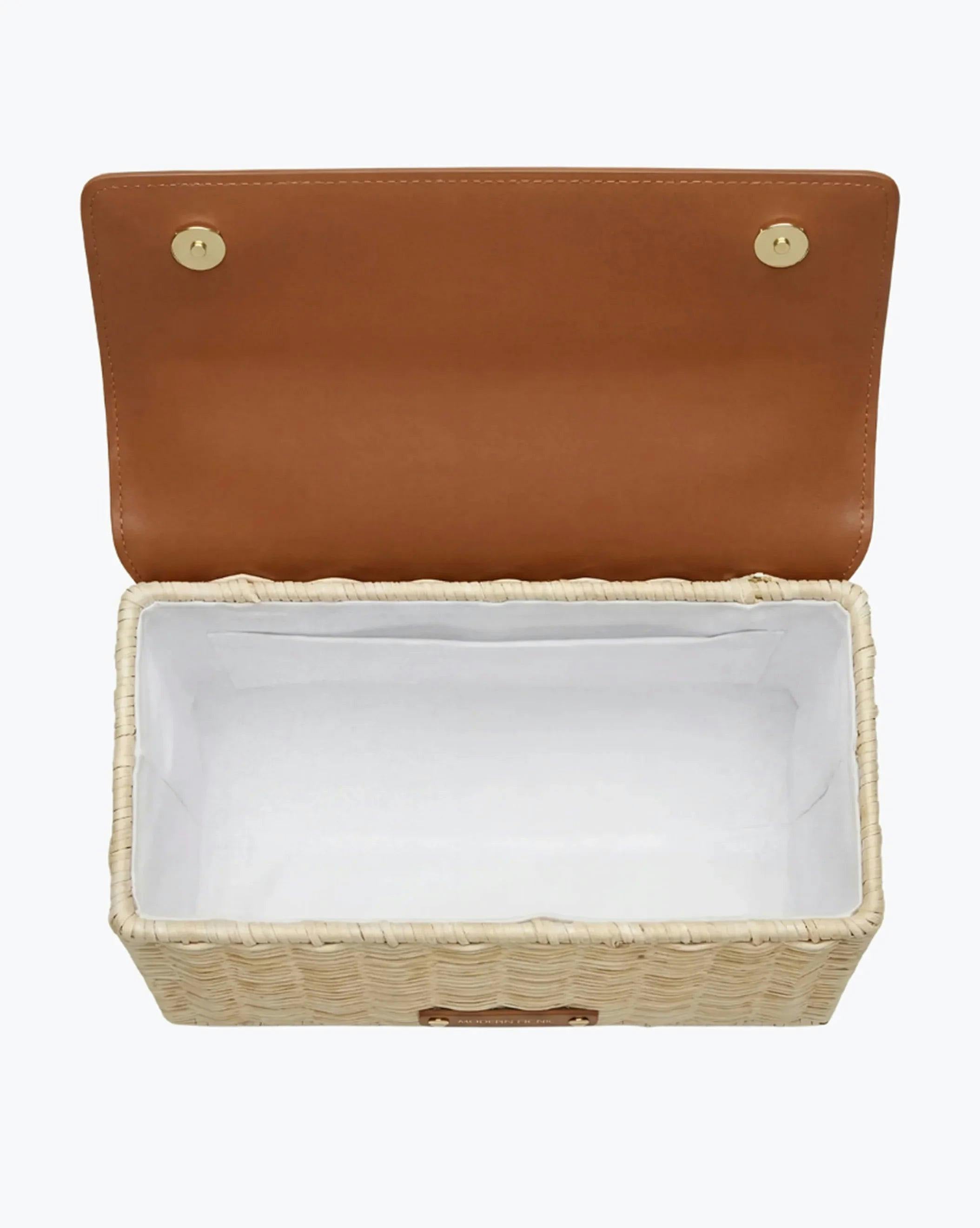 Medium Insulated Hand-Woven Wicker Lunchbox, Natural & Brown
