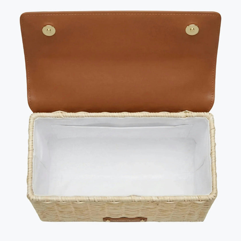 Medium Insulated Hand-Woven Wicker Lunchbox, Natural & Brown