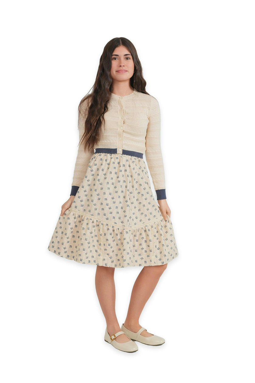 Floral Print Skirt Cardigan Set