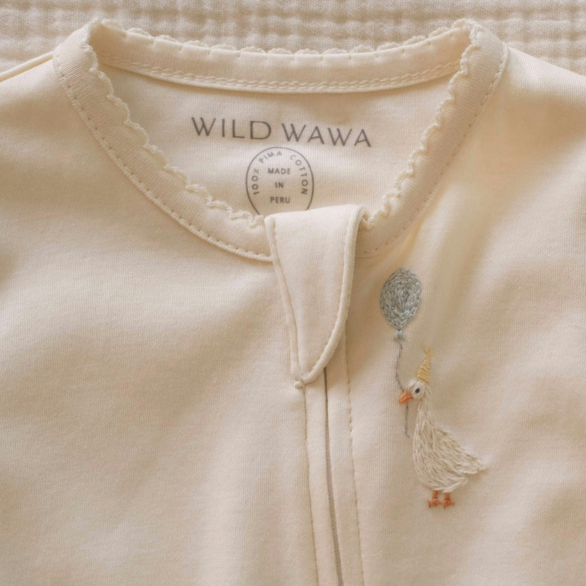Pima Embroidered Footie in Goose