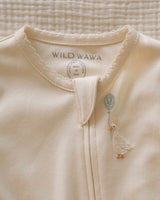 Pima Embroidered Footie in Goose