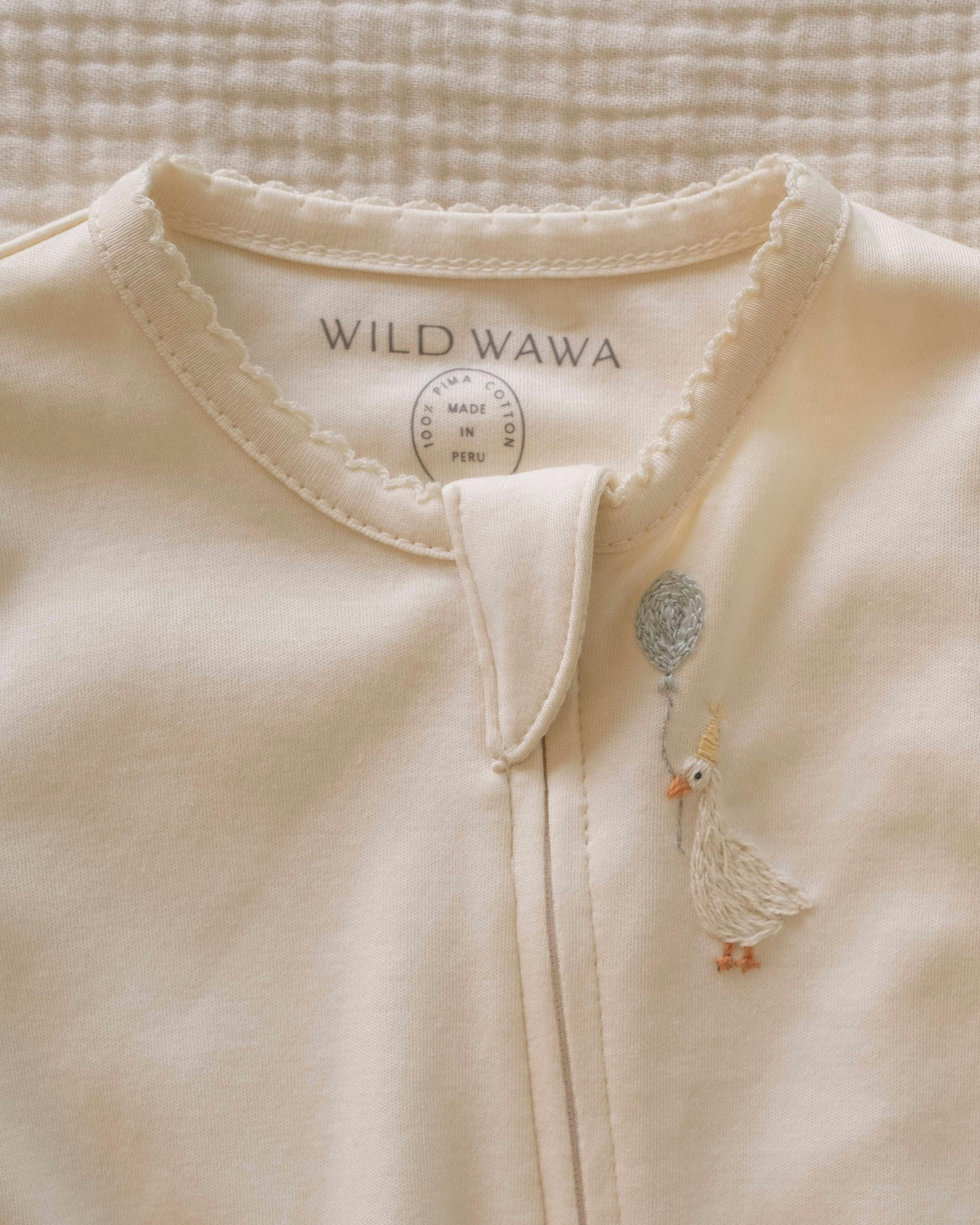 Pima Embroidered Footie in Goose