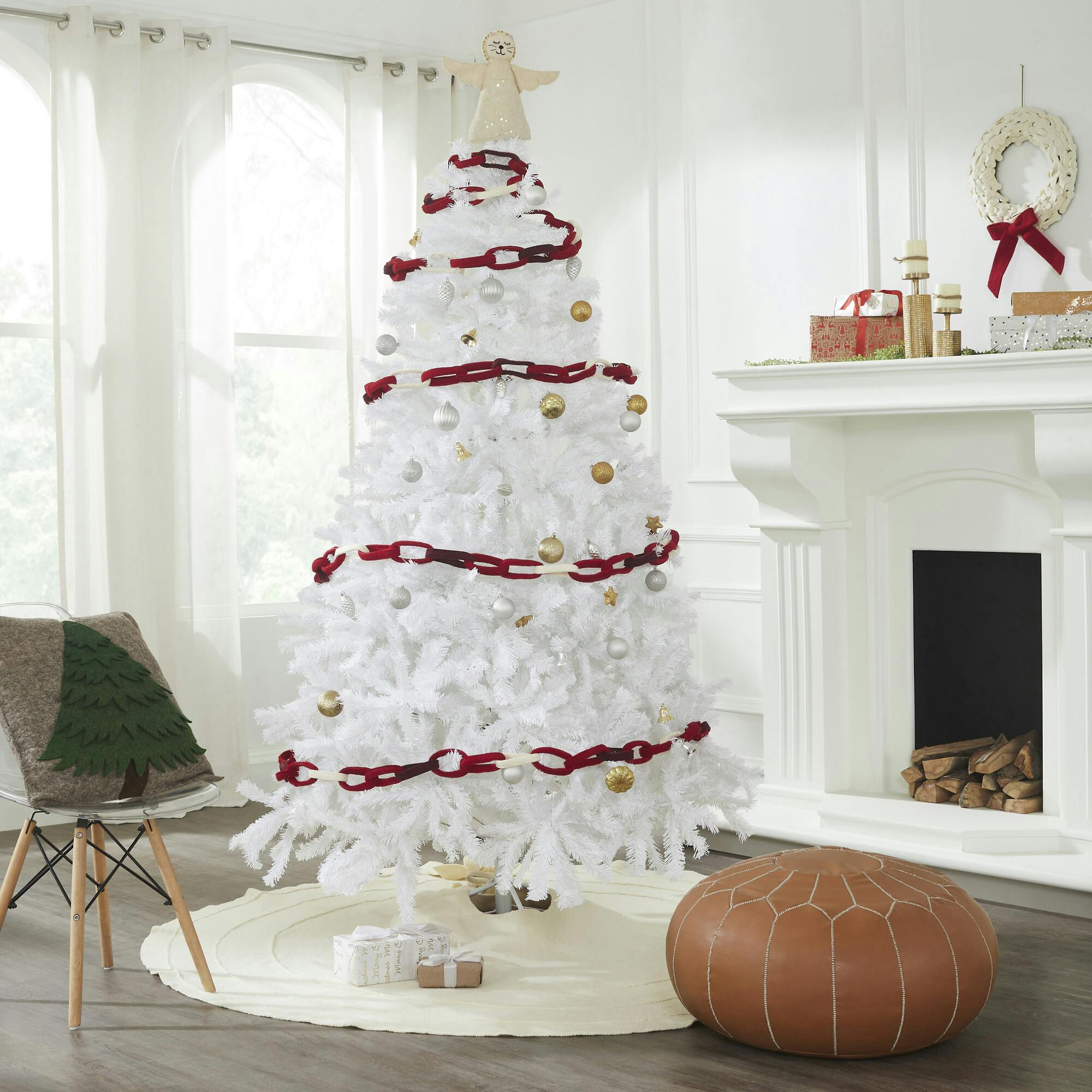 Hand Felted Wool Christmas Garland - Loop Chain in Red - 6'