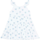Blue Heart Print Ruffle Dress