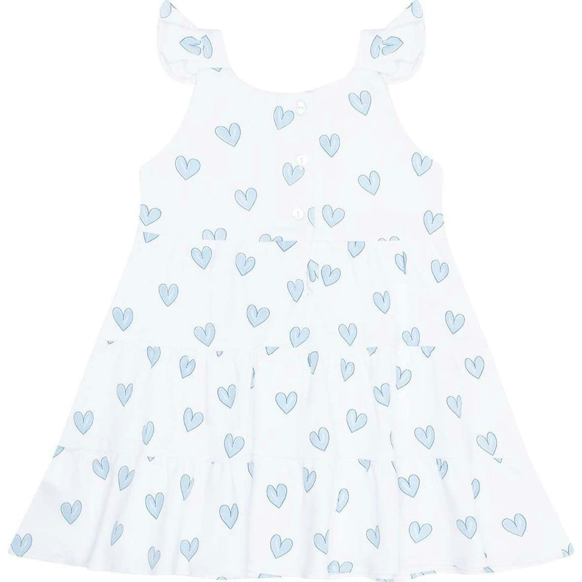 Blue Heart Print Ruffle Dress