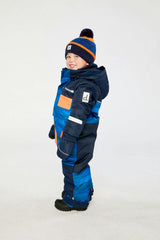 Kids One Piece Play Snowsuit Blue With Black Stripes
