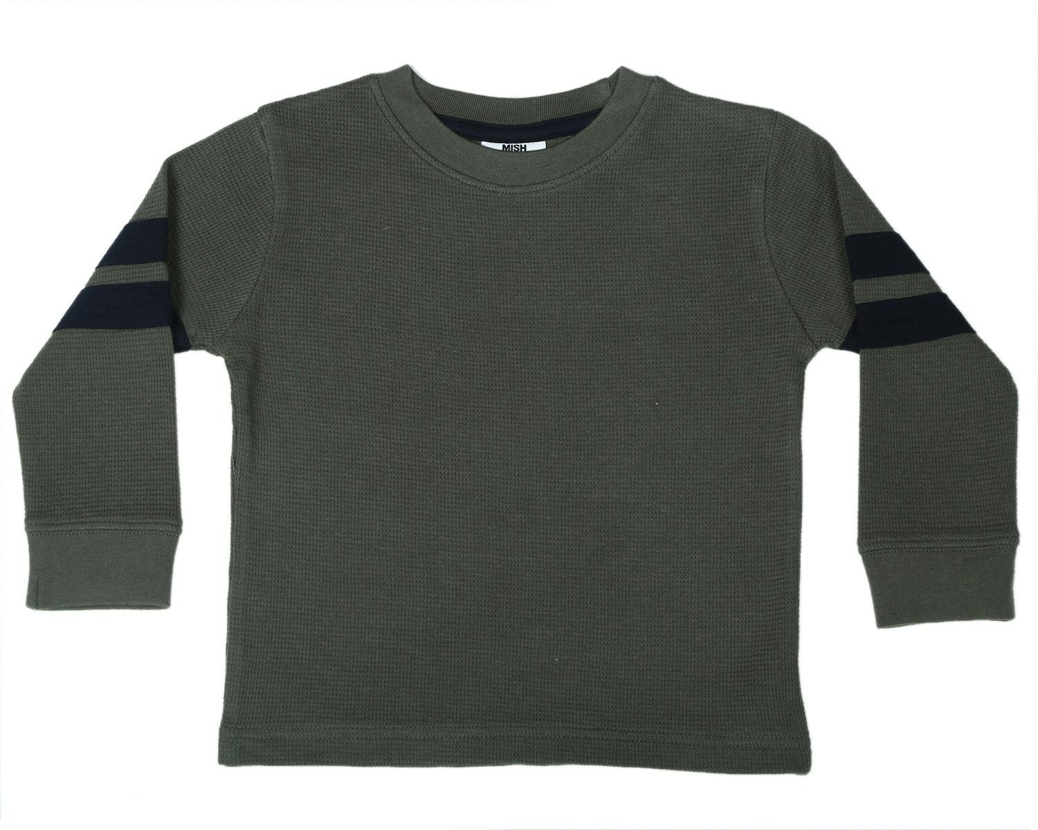 Kids Thermal Shirt - Olive with Navy Taping
