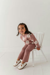 Girls Knit Wide Leg Crop Pants in Rose