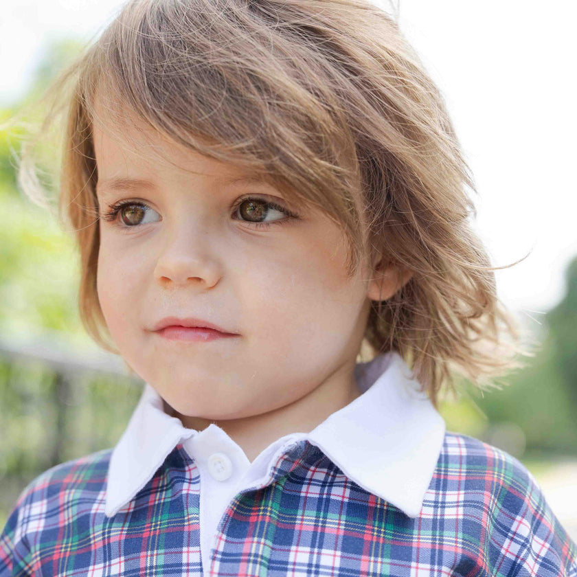 Plaid Knit Long Sleeve Polo