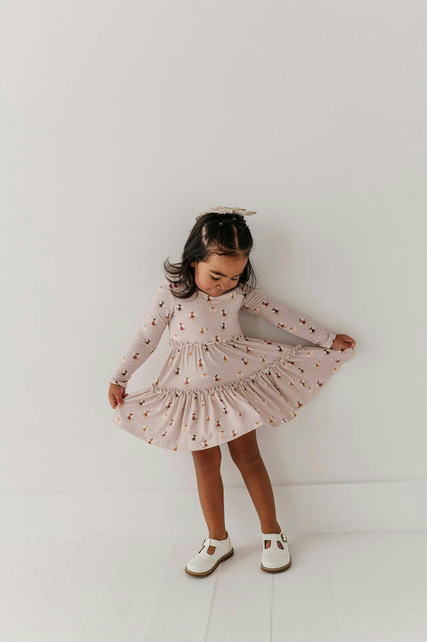 Girls Long Sleeve Double Tiered Dress in Fairies