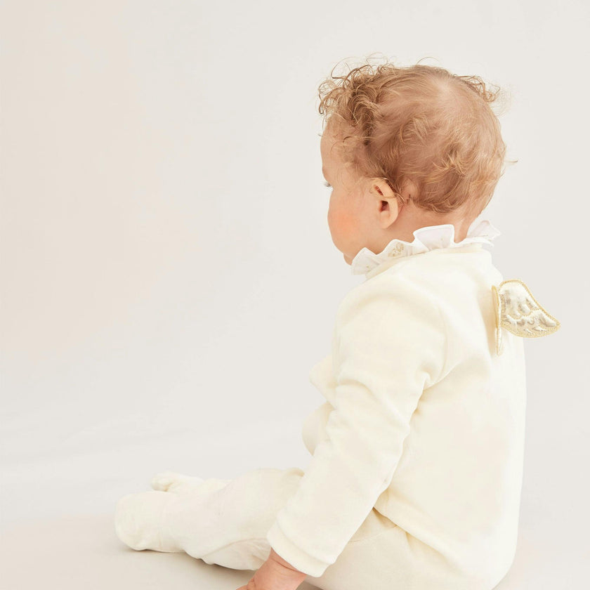 Velour Angel Wing™ Sleepsuit - Gold & Cream